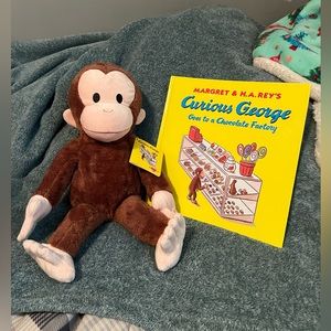 Brand new curious George monkey and book